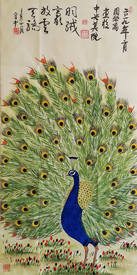 《羽绒豪放云天骄》  规格：67cmX132cm  2019年
